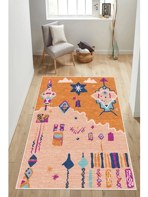 Pelura Halı Bohem Figürlü Modern Sanat Temalı Dijital Baskılı Yıkanabilir Kaymaz Taban Salon Halısı Yolluk