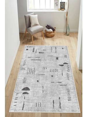 Pelura Halı Modern Etnik Modern Çizgi Desenli Krem Dijital Baskılı Yıkanabilir Kaymaz Taban Salon Halısı Yolluk