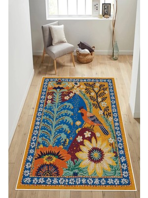 Pelura Halı Retro Stil Tropikal Desenli Dijital Baskılı Yıkanabilir Kaymaz Taban Salon Halısı Yolluk