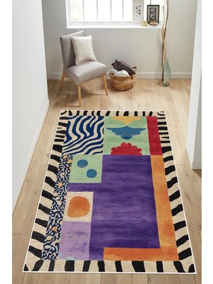 Pelura Halı Modern Geometrik Desenli Janjanlı Dijital Baskılı Yıkanabilir Kaymaz Taban Salon Halısı Yolluk