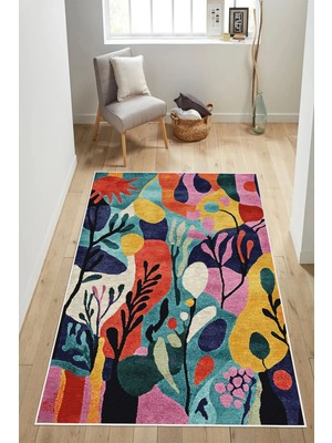 Pelura Halı Modern Soyut Desenli Renkli Janjanlı Dijital Baskılı Yıkanabilir Kaymaz Taban Salon Halısı Yolluk