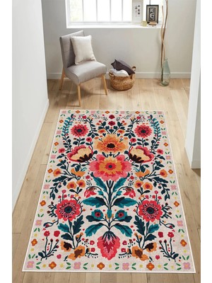 Pelura Halı Klasik Çiçek Desenli Vintage Renkli Dijital Baskılı Yıkanabilir Kaymaz Taban Salon Halısı Yolluk