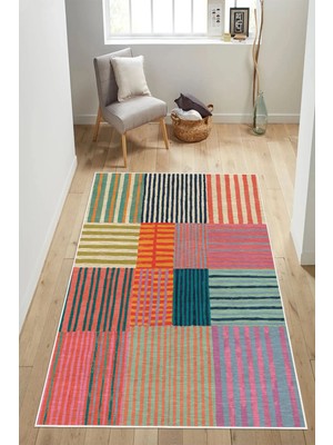 Pelura Halı Retro Stil Modern Desenli Renkli Dijital Baskılı Yıkanabilir Kaymaz Taban Salon Halısı Yolluk