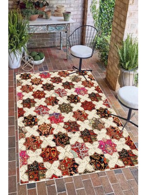 Pelura Halı Etnik Otantik Patchwork Desenli Renkli Dijital Baskılı Yıkanabilir Kaymaz Taban Salon Halısı Yolluk