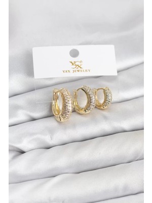LTG Nova Pirinç Gold Renk Zirkon Taşlı Halka Model Ysx Trio Küpe Seti - TJ-BKP11558