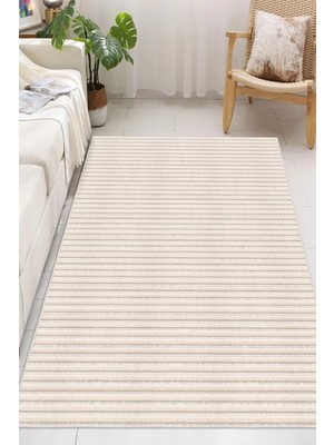 Pelura Halı Minimalist Ince Yatay Çizgili Gri Dijital Baskılı Yıkanabilir Kaymaz Taban Salon Halısı Yolluk