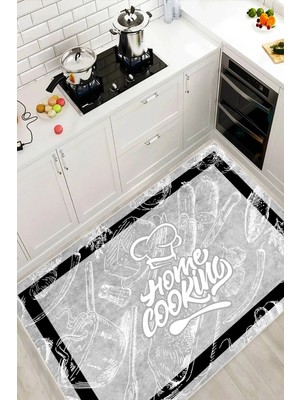 Pelura Halı Çerçeveli Mermer Desenli Baskılı Kaymaz Yıkanabilir Mutfak Halısı