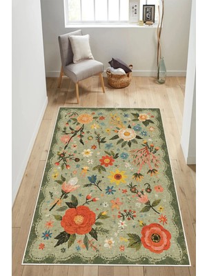 Pelura Halı Floral Desen Baskılı Kaymaz Yıkanabilir Salon Oturma Odası Mutfak Antre Halısı Yolluk