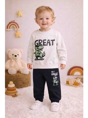 Uçurtma Baby Kids Deco Dinazor Baskılı Mevsimlik Erkek Çocuk Alt Üst Eşofman 2'li Takım Iki Iplik