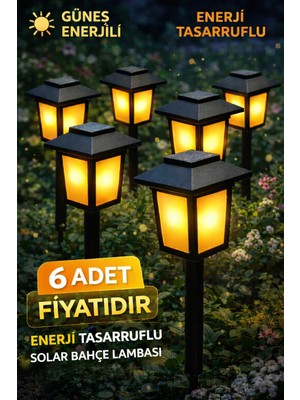 Ecuy Solar Alev Efektli Bahçe Aydınlatması Güneş Enerjili Dekoratif Lamba Enerji Tasarruflu 6 Adet