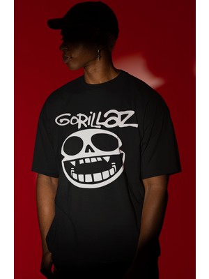 Sevbano Gorillaz Rock Metal Müzik Grubu Ön Baskılı Unisex Oversize Tişört
