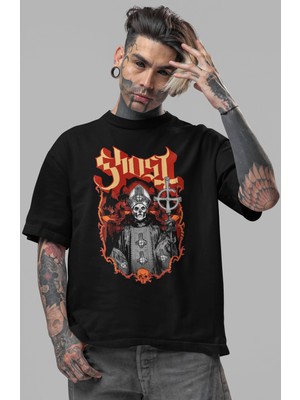 Sevbano Ghost Rock Metal Müzik Grubu Ön Baskılı Unisex Oversize Tişört