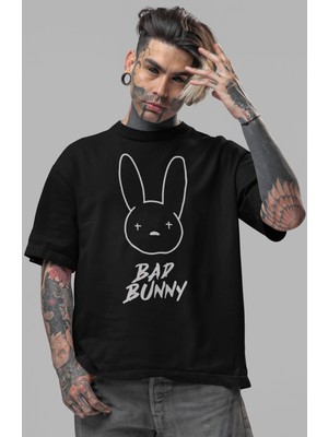 Sevbano Bad Bunny Rapper Şarkıcı Ön Baskılı Unisex Oversize Tişört