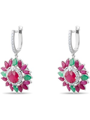 Lial Diamond 8.74 Karat Pırlanta Yakut Küpe, Çiçek Figürlü ,doğal Pırlanta, Sertifikalı Mücevher