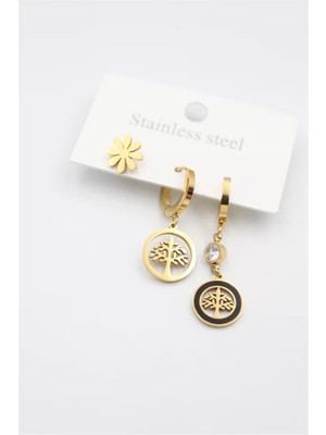 Die Grup 3'lü Hayat Ağacı Küpe - Altın