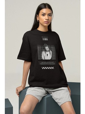 Sevbano Mona Lisa Temalı Billie Eilish Baskılı Unisex Tişört, Oversize Şarkıcı Tişört