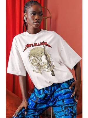 Sevbano Metallica Rock Metal Müzik Grubu Ön Baskılı Unisex Oversize Tişört