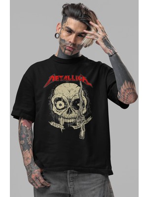 Sevbano Metallica Rock Metal Müzik Grubu Ön Baskılı Unisex Oversize Tişört