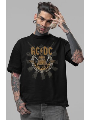 Sevbano Ac Dc Rock Metal Müzik Grubu Ön Baskılı Unisex Oversize Tişört