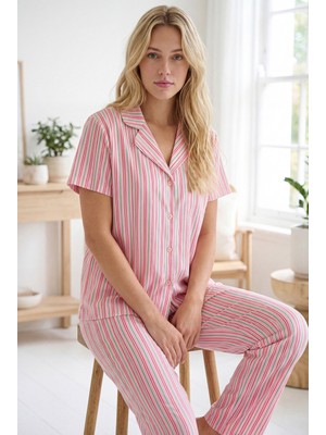 Nbb Pembe Hello Summer Önden Düğmeli Pijama Takımı