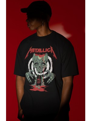 Sevbano Metallica Rock Metal Müzik Grubu Ön Baskılı Unisex Oversize Tişört
