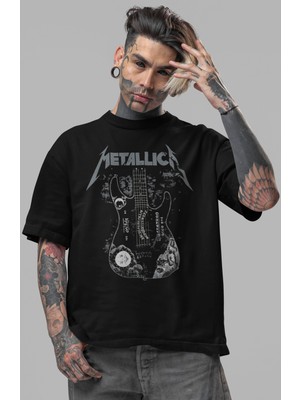Sevbano Metallica Rock Metal Müzik Grubu Ön Baskılı Unisex Oversize Tişört