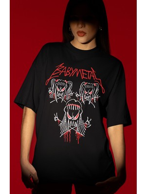 Sevbano Babymetal Rock Metal Müzik Grubu Ön Baskılı Unisex Oversize Tişört