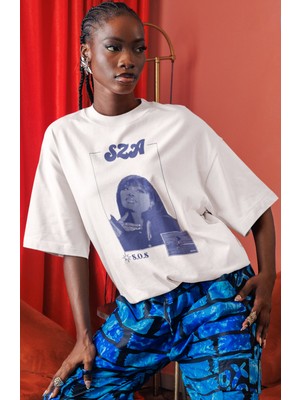 Sevbano Sza Rapper Şarkıcı Ön Baskılı Unisex Oversize Tişört