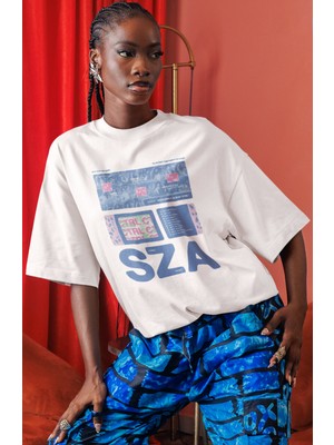 Sevbano Sza Rapper Şarkıcı Ön Baskılı Unisex Oversize Tişört