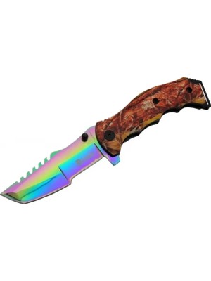 SHC4200 Tanto Fst 3039 A Tırtıklı Gökkuşağı Kamp Çakı 23 cm - G10 Sap, Yarı Otomatik