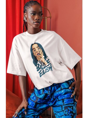 Sevbano Billie Eilish Şarkıcı Ön Baskılı Unisex Oversize Tişört