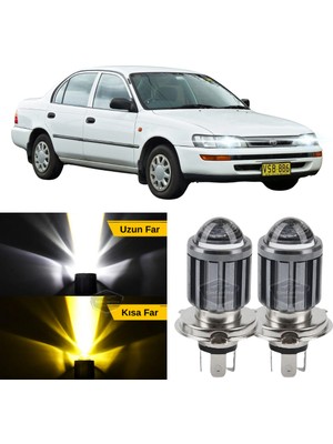 Caralp Toyota Corolla AE101 Efsane Kasa 1991-1998 Uyumlu Mercekli Far Ampulü LED Xenon Çift Renk Sarı-Beyaz Far Şimşek Etkili Csp LED Lamba Uzun Kısa 2 Adet Takım