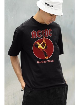 Sevbano Ac Dc Back In Black Baskılı Unisex Oversize Rock Metal Tişört
