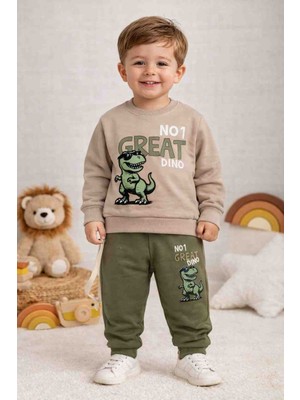 Uçurtma Baby Kids Deco Dinazor Baskılı Mevsimlik Erkek Çocuk Alt Üst Eşofman 2'li Takım Iki Iplik