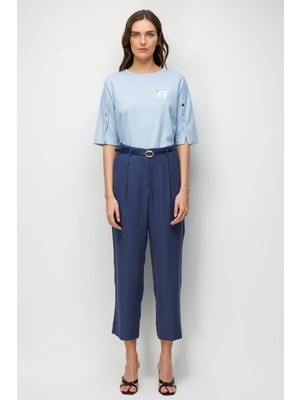 Accort Kemerli Cupra Pantolon-Indigo