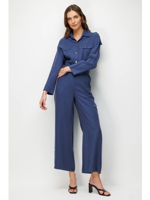 Accort Beli Lastikli Cupra Pantolon-Indigo