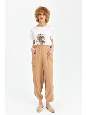 Accort Beli Lastikli Cep Detaylı Şalvar Pantolon-Camel