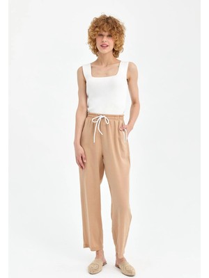 Accort Beli Lastikli  Keten Pantolon-Camel