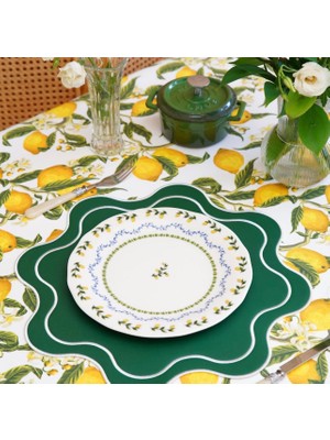 Diva Home Yeşil Deri Amerikan Servis 35 x 35 cm – Dalgalı Tasarım, Leke Tutmaz, Silinebilir, Sunum Altlığı