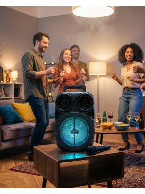 tp Bluetooth Taşınabilir Karaoke Hoparlör 6.5 Inç Mikrofonlu Rgb Işıklı USB Tf Kart Destekli - Lisinya