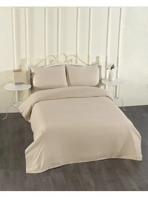 Rasel Tekstil 100% Pamuklu Kapuçino Lastikli Çarşaflı Pike Takımı 200X230 Kapuçino
