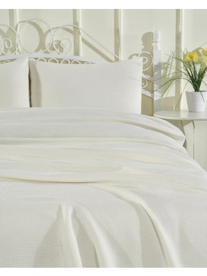 Rasel Tekstil 100% Pamuklu Krem Lastikli Çarşaflı Pike Takımı 200X230 Krem