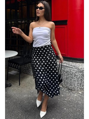 Madmext Siyah Puantiyeli Asimetrik Kadın Etek MG2785