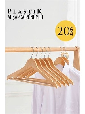 Meks Hsnet Ahşap Görünüm Plastik Askı 20 Adet Krem - HEP-2172-5532