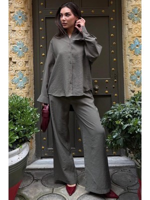 Madmext Haki Soft Touch Modal Gömlekli Takım MG2742