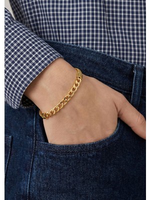 Bilezikci 14 Ayar Altın Gurmet Zincir Bağlantılı Künye - Hediyelik Modern Bileklik