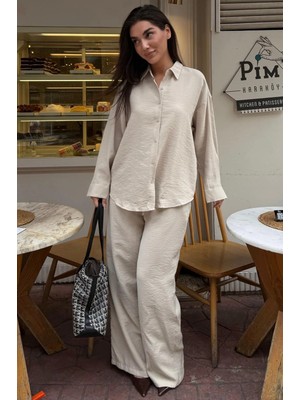 Madmext Bej Soft Touch Modal Gömlekli Takım MG2742