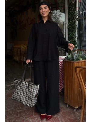 Madmext Siyah Soft Touch Modal Gömlekli Takım MG2742