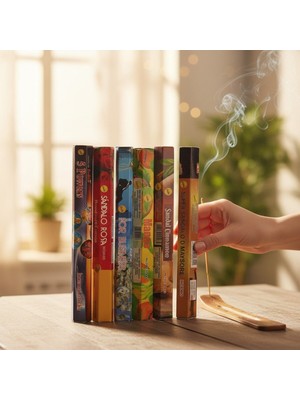 Sree Vani Tütsü Seti 6 Paket Farklı Tütsü 120 Adet Çubuk Tütsü ve 1 Adet Ahşap Tütsülük