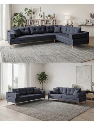 Velura Home & Living Zeri (Pufsuz) Yataklı Puzzle Modüler Köşe Koltuk Takımı & Köşe Takımı - Koyu Mavi - 118